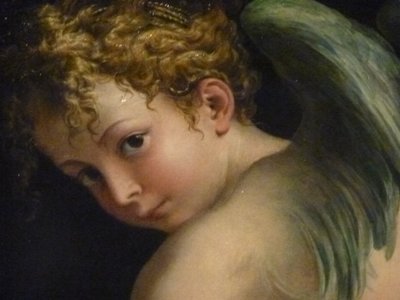 Amor, der seinen Bogen schnitzt (Detail) von Parmigianino